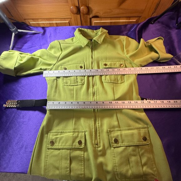📌Sharagano Lime Green  Sheath Dress with Roll Up Sleeves and Pockets - Picture 10 of 16